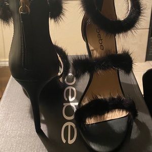 Bebe Black Fur Berdine Heels